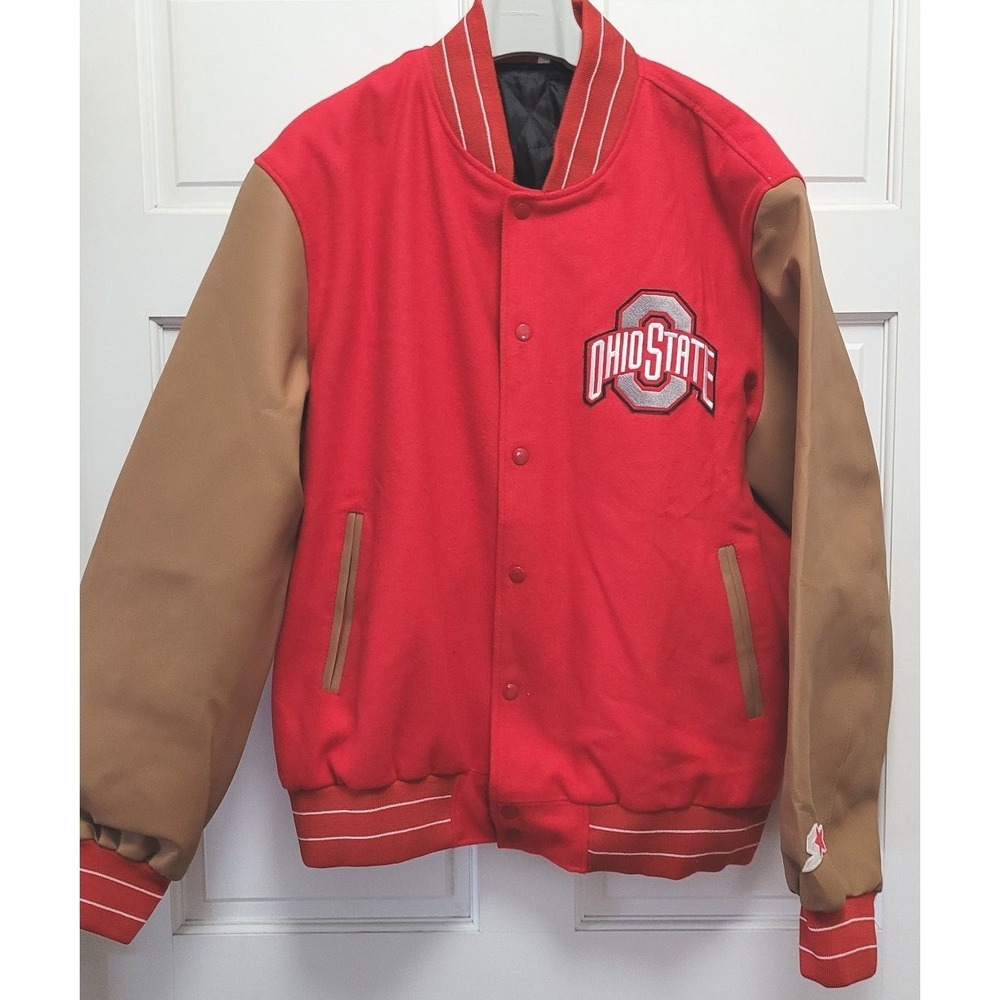 Ohio State University Buckeyes Varsity Letterman Jacket - Red/Tan - Size XL